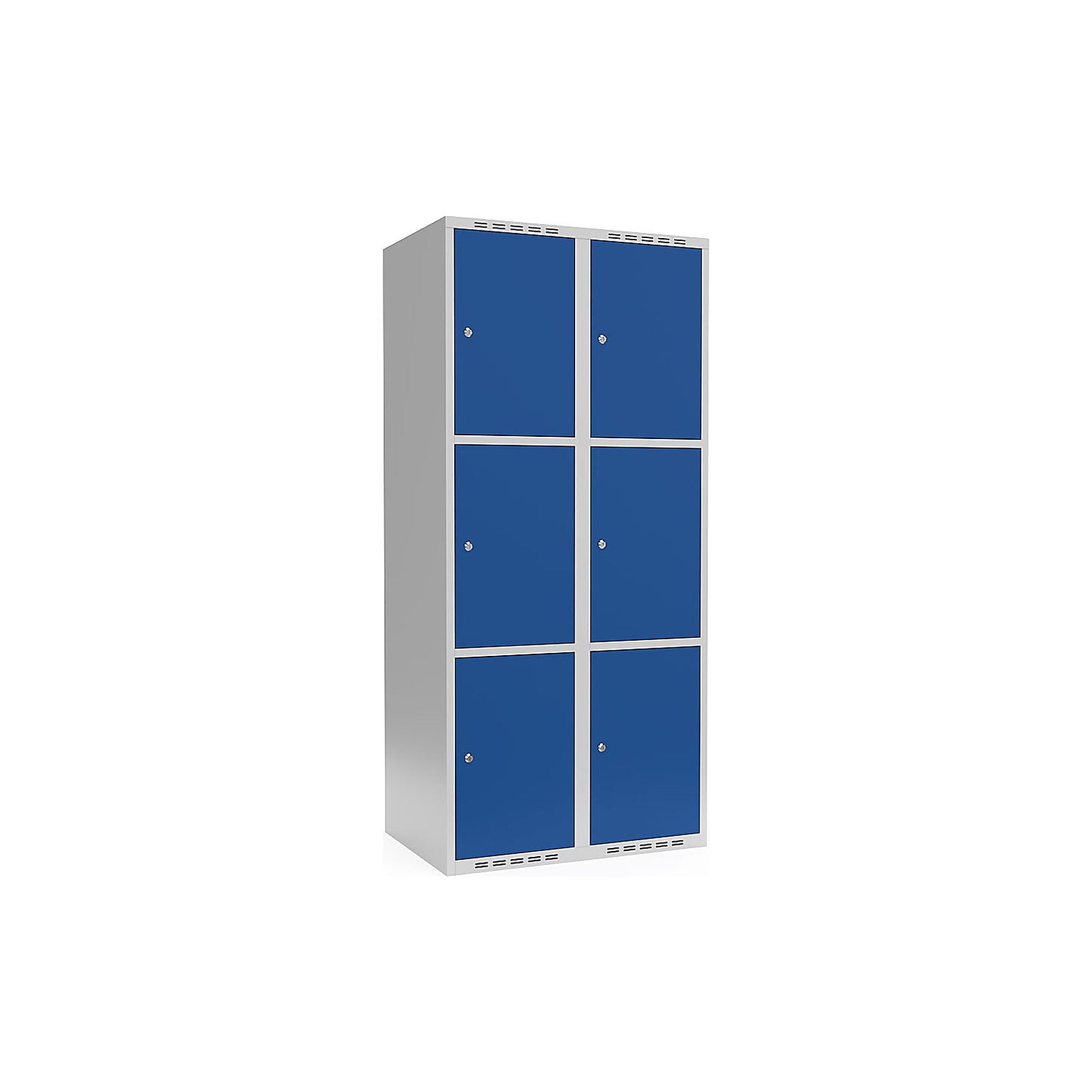 Fydor 3-fold compartment locker, 2 compartments, light grey / gentian blue, W 800 mm, flat roof shape, cylinder lock.