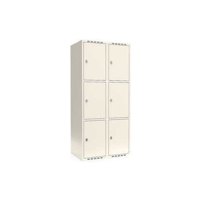 Fydor 3-fold compartment locker, 2 compartments, white, W 800 mm, flat roof shape, padlock.