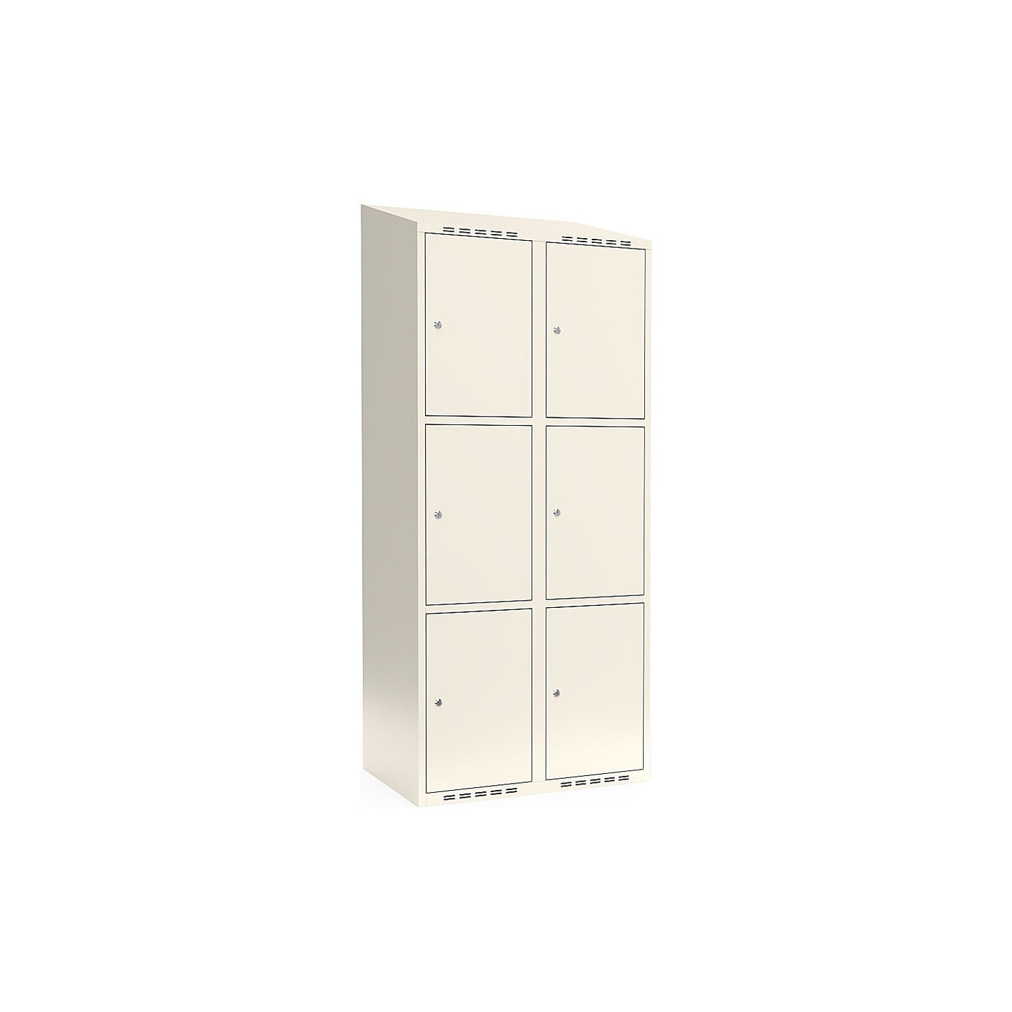 Fydor 3-fold compartment locker, 2 compartments, white, W 800 mm, sloping roof shape, cylinder lock.