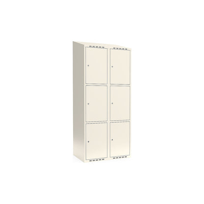 Fydor 3-fold compartment locker, 2 compartments, white, W 800 mm, sloping roof shape, cylinder lock.