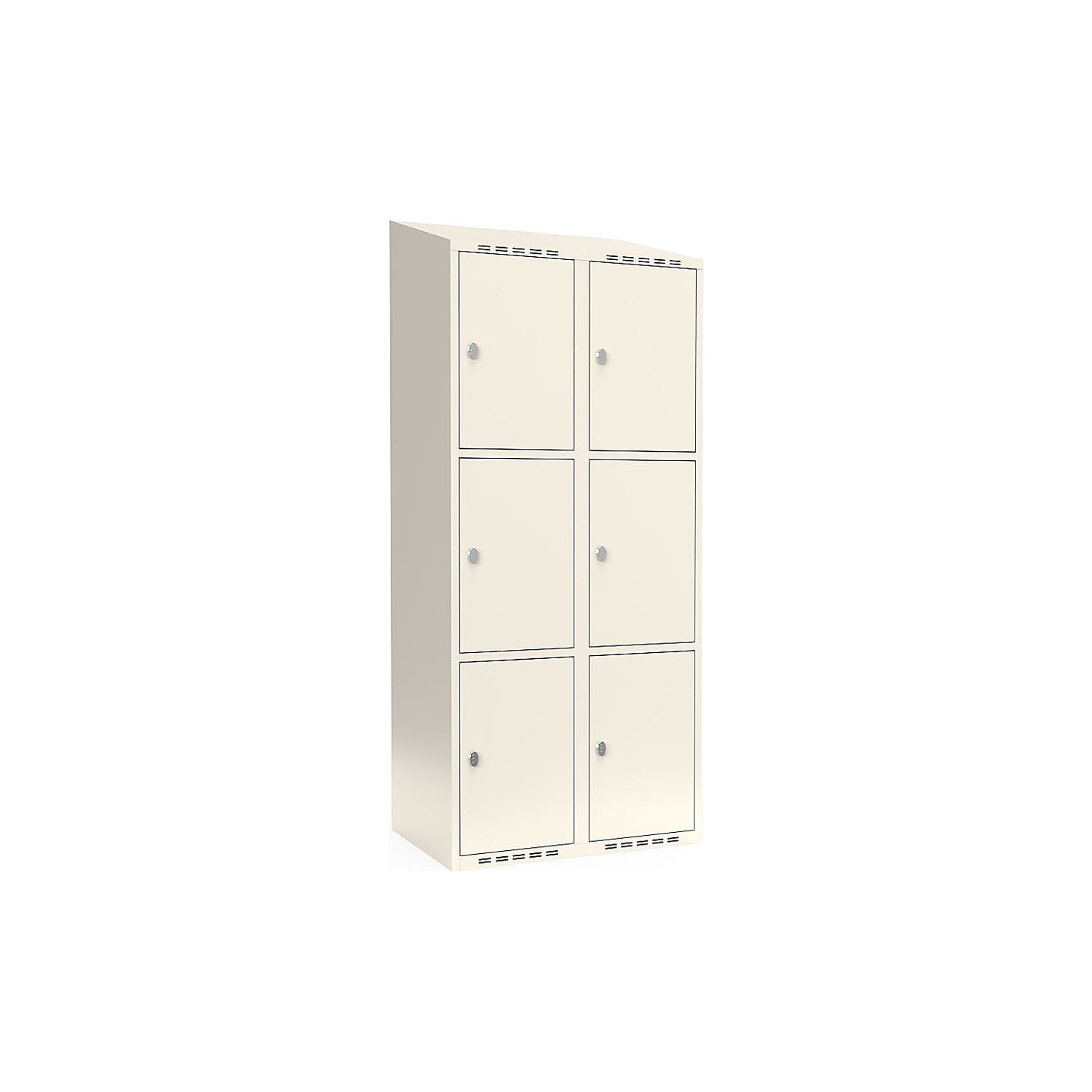 Fydor 3-fold compartment locker, 2 compartments, white, W 800 mm, sloping roof shape, padlock.