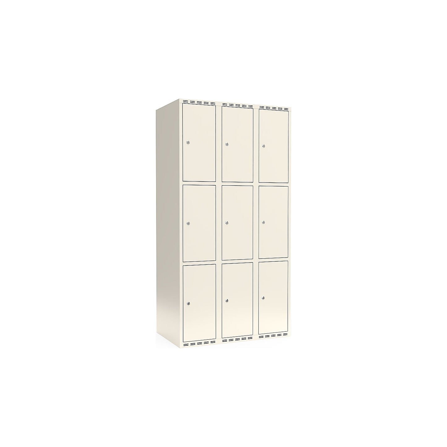 Fydor 3-fold compartment locker, 3 compartments, white, W 900 mm, flat roof shape, cylinder lock.