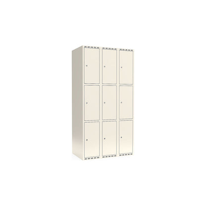 Fydor 3-fold compartment locker, 3 compartments, white, W 900 mm, flat roof shape, cylinder lock.
