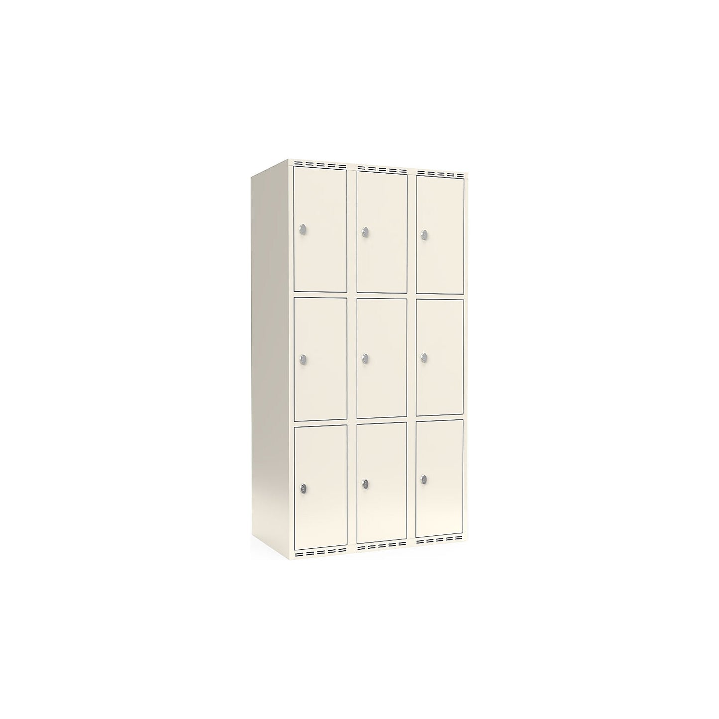 Fydor 3-fold compartment locker, 3 compartments, white, W 900 mm, flat roof shape, padlock.