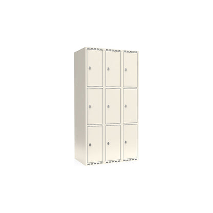 Fydor 3-fold compartment locker, 3 compartments, white, W 900 mm, flat roof shape, padlock.