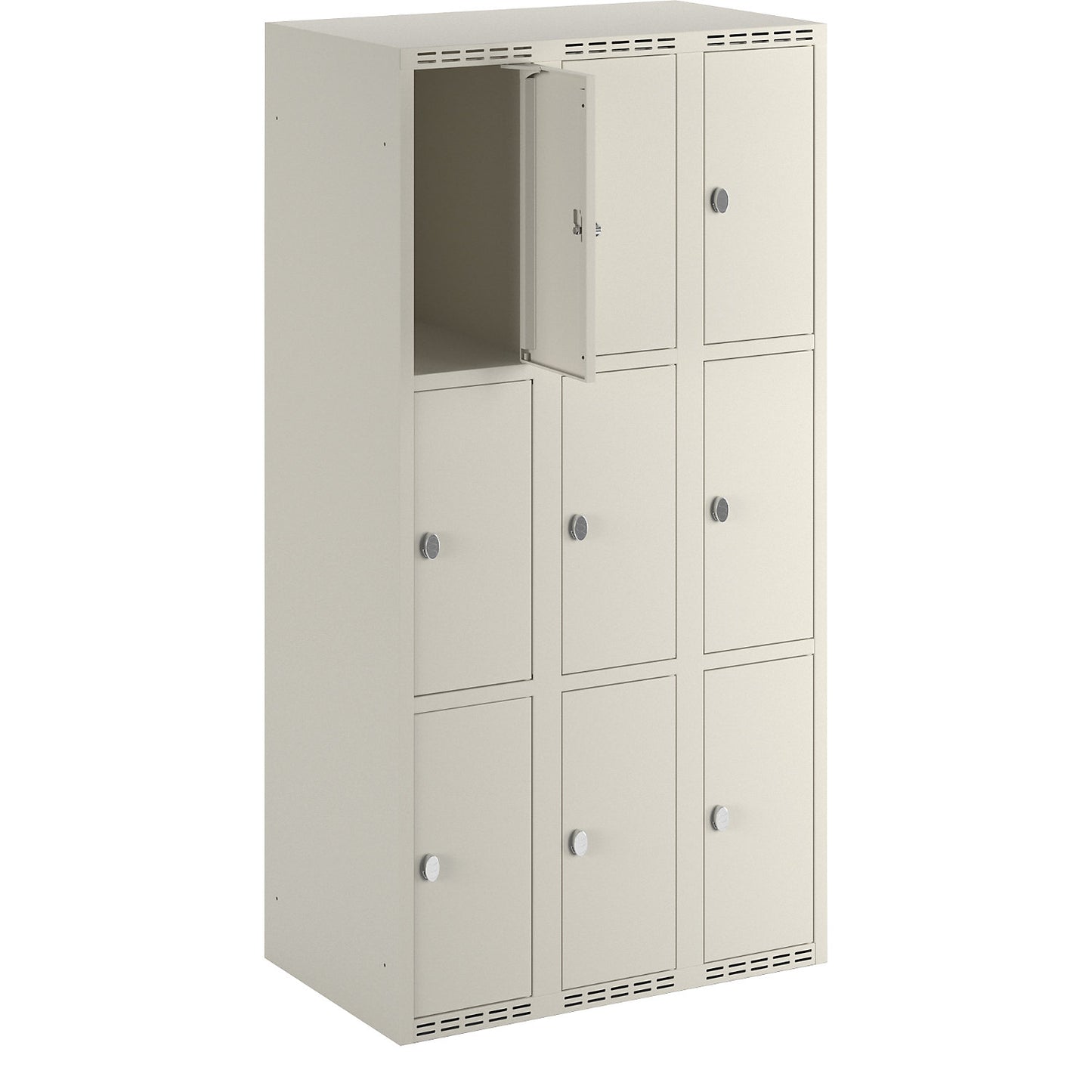 Fydor 3-fold compartment locker, 3 compartments, white, W 900 mm, flat roof shape, padlock.