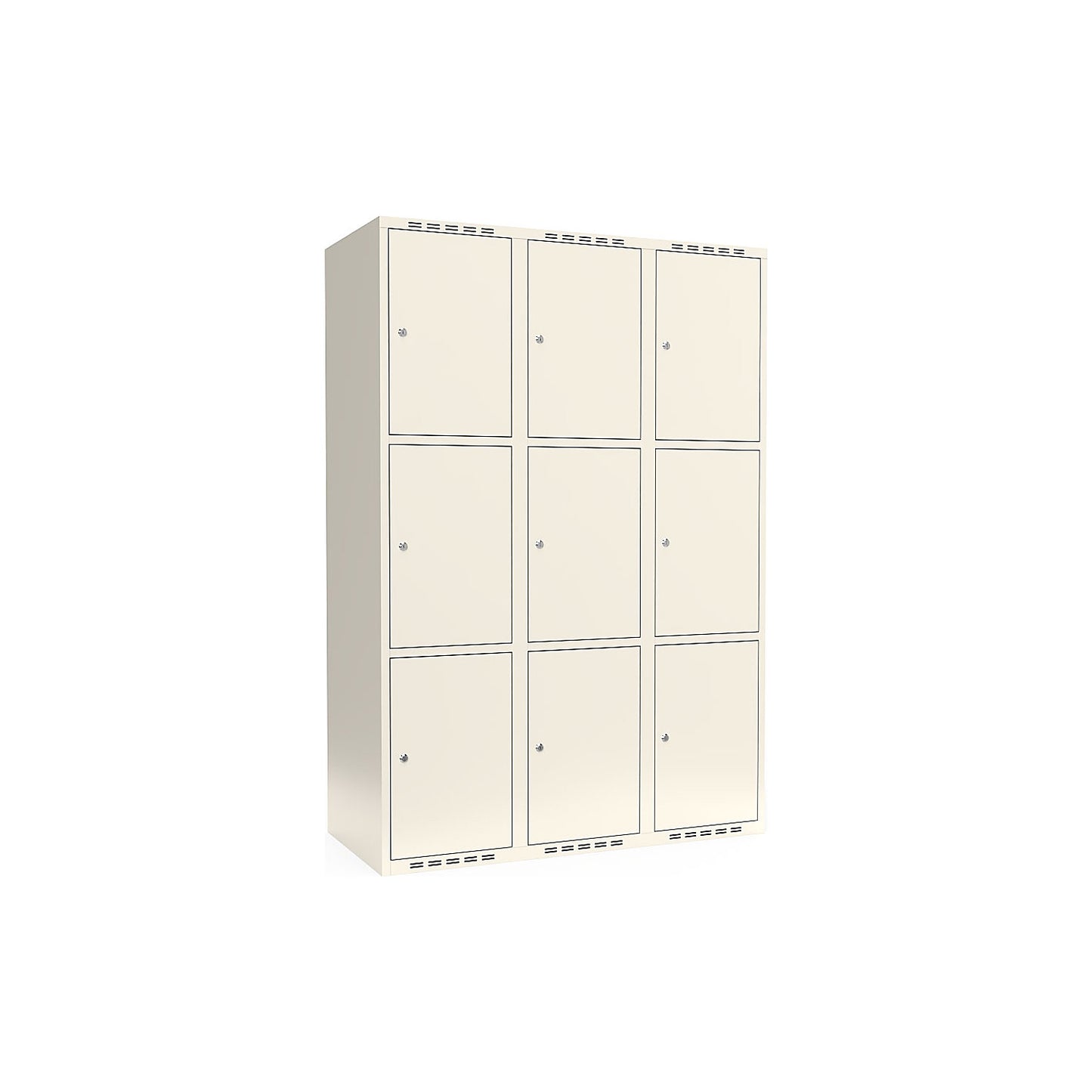 Fydor 3-fold compartment locker, 3 compartments, white, W 1200 mm, flat roof shape, cylinder lock.
