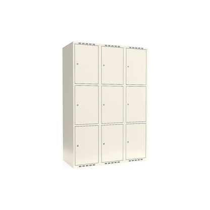 Fydor 3-fold compartment locker, 3 compartments, white, W 1200 mm, flat roof shape, cylinder lock.