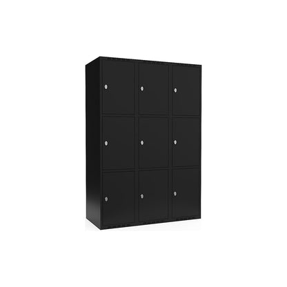Fydor 3-fold compartment locker, 3 compartments, black, W 1200 mm, flat roof shape, padlock.