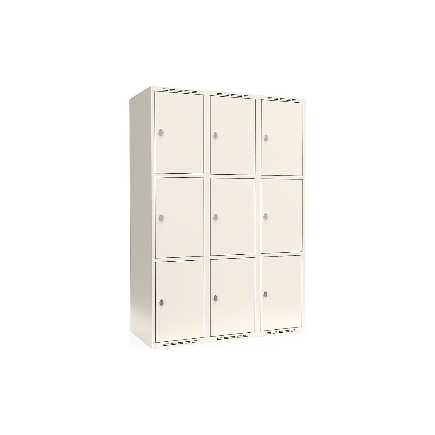 Fydor 3-fold compartment locker, 3 compartments, white, W 1200 mm, flat roof shape, padlock.