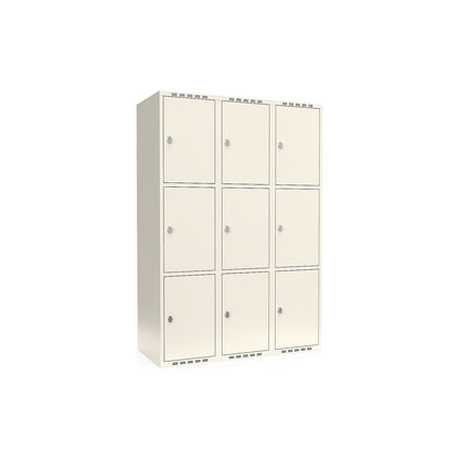 Fydor 3-fold compartment locker, 3 compartments, white, W 1200 mm, flat roof shape, padlock.