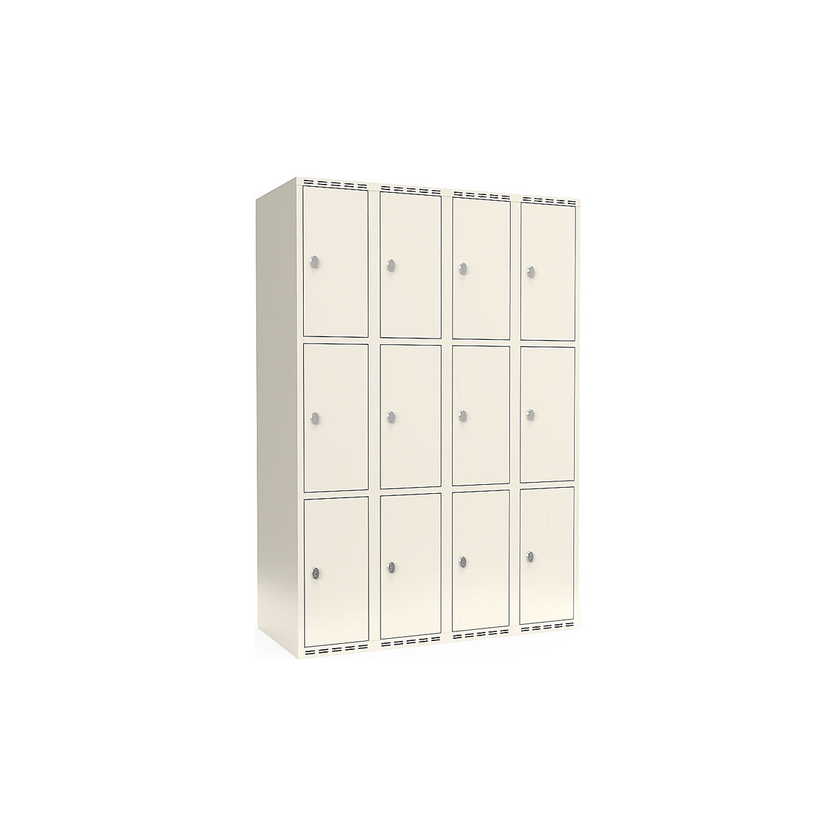 Fydor 3-fold compartment locker, 4 compartments, white, W 1200 mm, flat roof shape, padlock.