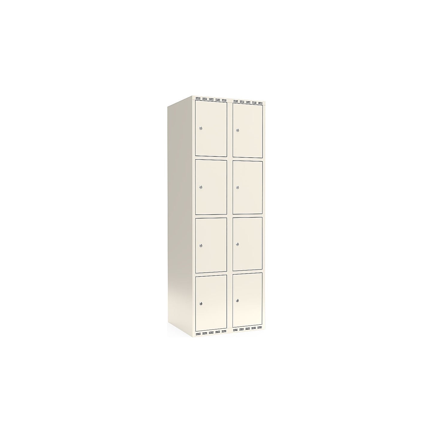 Fydor 4-fold compartment locker, 2 compartments, white, W 600 mm, flat roof shape, cylinder lock.