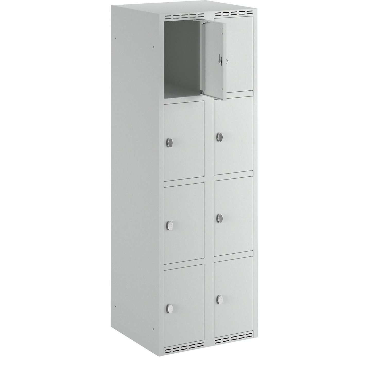 Fydor 4-fold compartment locker, 2 compartments, light grey, W 600 mm, flat roof shape, padlock.