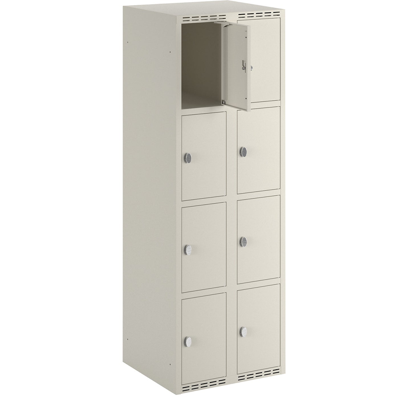 Fydor 4-fold compartment locker, 2 compartments, white, W 600 mm, flat roof shape, padlock.