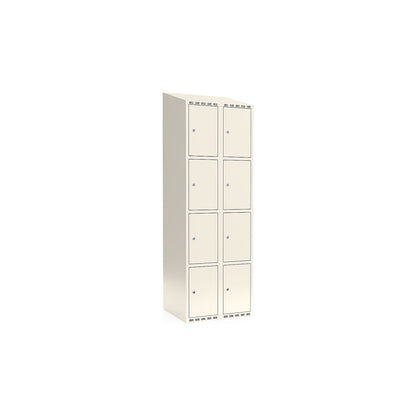 Fydor 4-fold compartment locker, 2 compartments, white, W 600 mm, sloping roof shape, cylinder lock.
