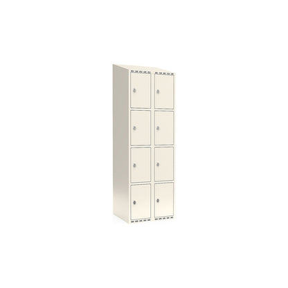Fydor 4-fold compartment locker, 2 compartments, white, W 600 mm, sloping roof shape, padlock.