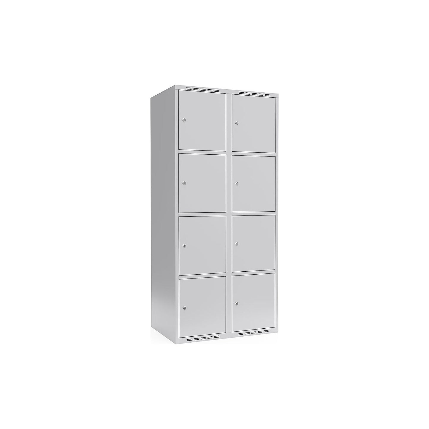 Fydor 4-fold compartment locker, 2 compartments, light grey, W 800 mm, flat roof shape, cylinder lock.