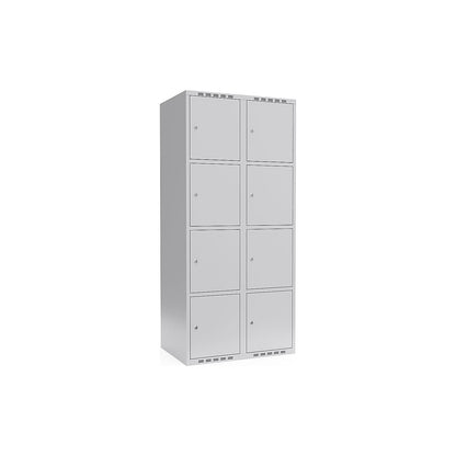 Fydor 4-fold compartment locker, 2 compartments, light grey, W 800 mm, flat roof shape, cylinder lock.