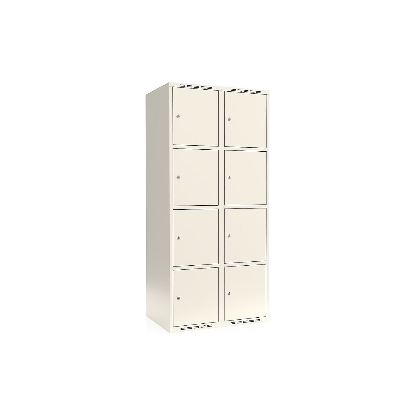 Fydor 4-fold compartment locker, 2 compartments, white, W 800 mm, flat roof shape, cylinder lock.