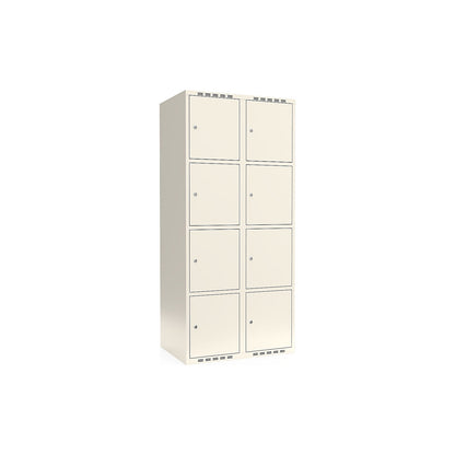 Fydor 4-fold compartment locker, 2 compartments, white, W 800 mm, flat roof shape, cylinder lock.