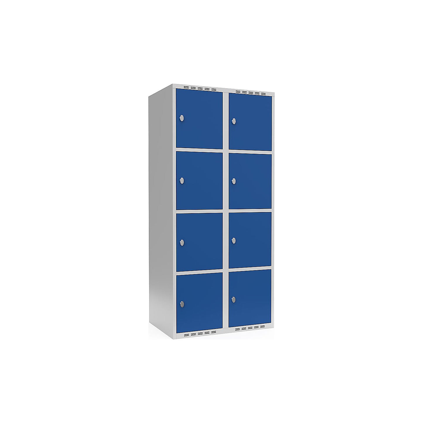 Fydor 4-fold compartment locker, 2 compartments, light grey / gentian blue, W 800 mm, flat roof shape, padlock.