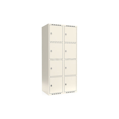 Fydor 4-fold compartment locker, 2 compartments, white, W 800 mm, flat roof shape, padlock.