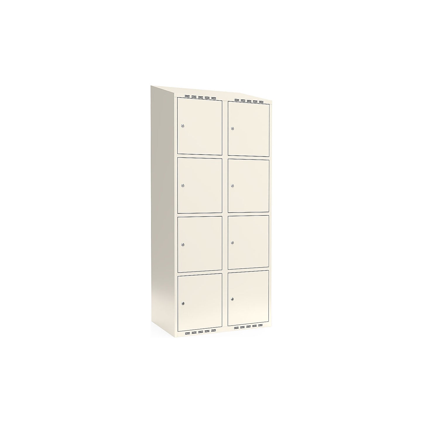 Fydor 4-fold compartment locker, 2 compartments, white, W 800 mm, sloping roof shape, cylinder lock.