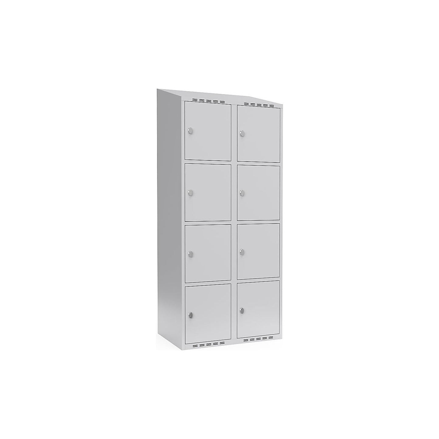 Fydor 4-fold compartment locker, 2 compartments, light grey, W 800 mm, sloping roof shape, padlock.