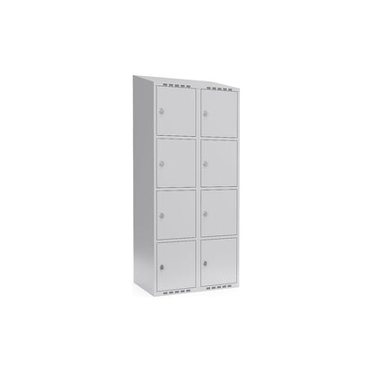 Fydor 4-fold compartment locker, 2 compartments, light grey, W 800 mm, sloping roof shape, padlock.