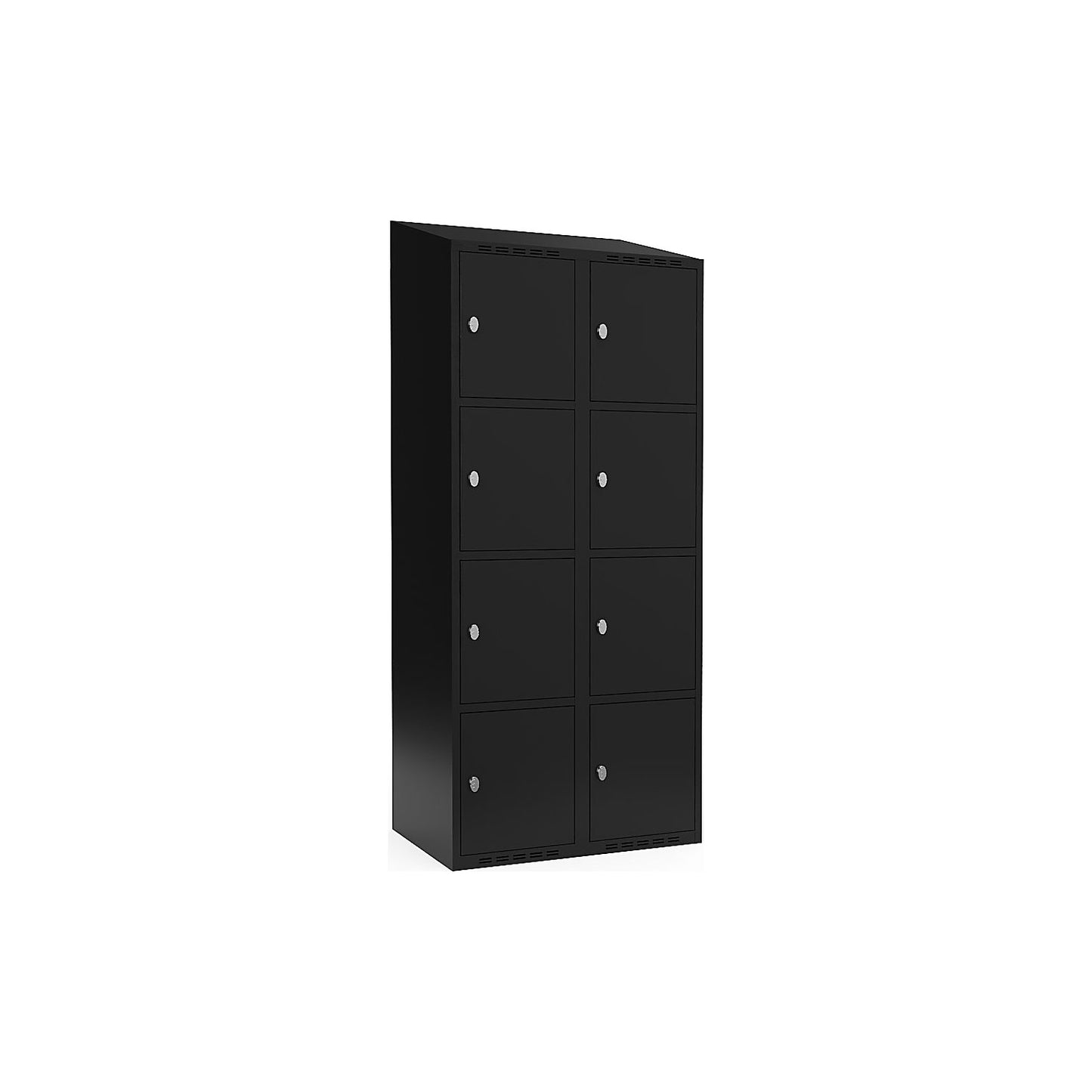 Fydor 4-fold compartment locker, 2 compartments, black, W 800 mm, sloping roof shape, padlock.