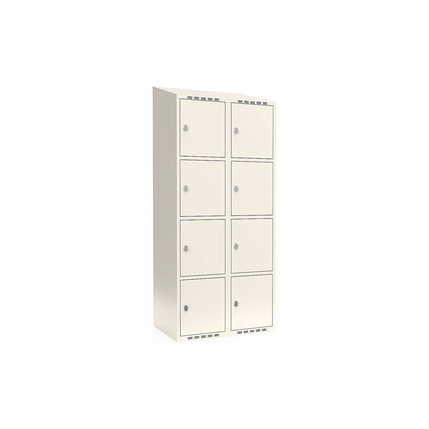 Fydor 4-fold compartment locker, 2 compartments, white, W 800 mm, sloping roof shape, padlock.