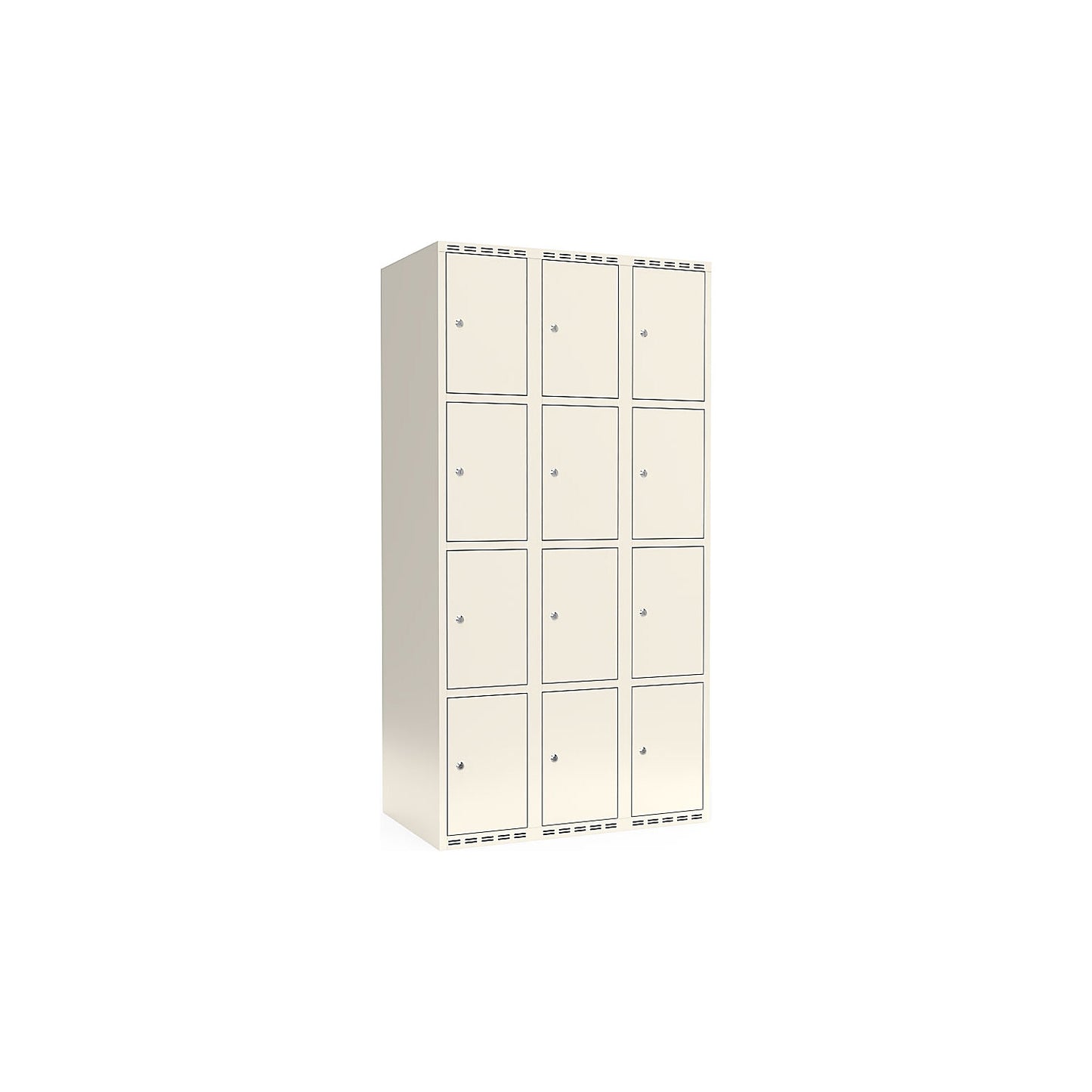 Fydor 4-fold compartment locker, 3 compartments, white, W 900 mm, flat roof shape, cylinder lock.