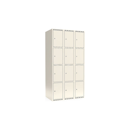 Fydor 4-fold compartment locker, 3 compartments, white, W 900 mm, flat roof shape, cylinder lock.
