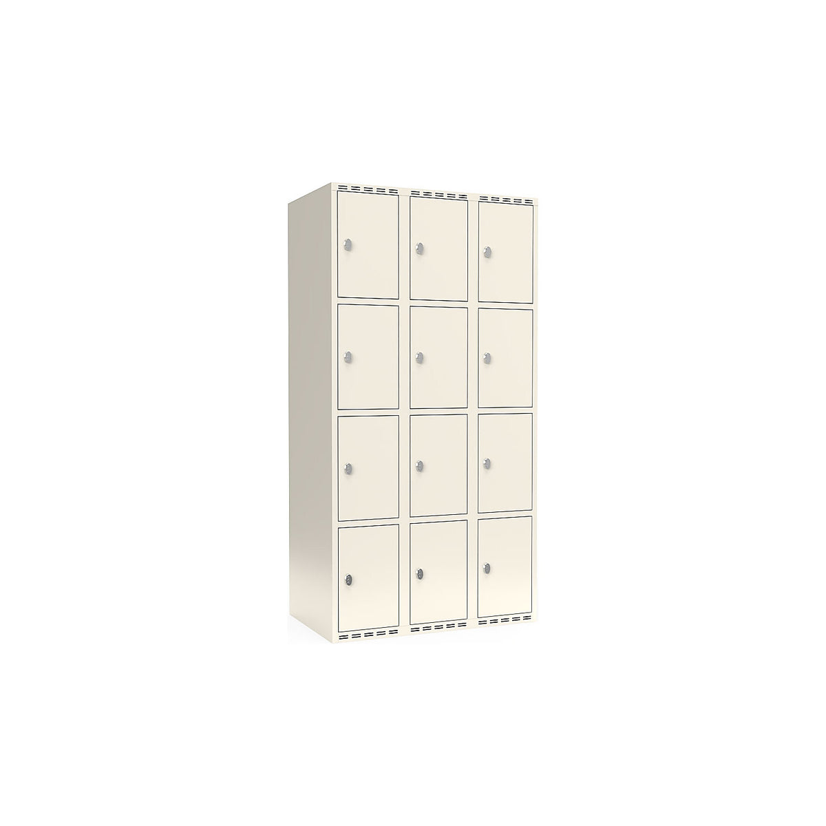 Fydor 4-fold compartment locker, 3 compartments, white, W 900 mm, flat roof shape, padlock.