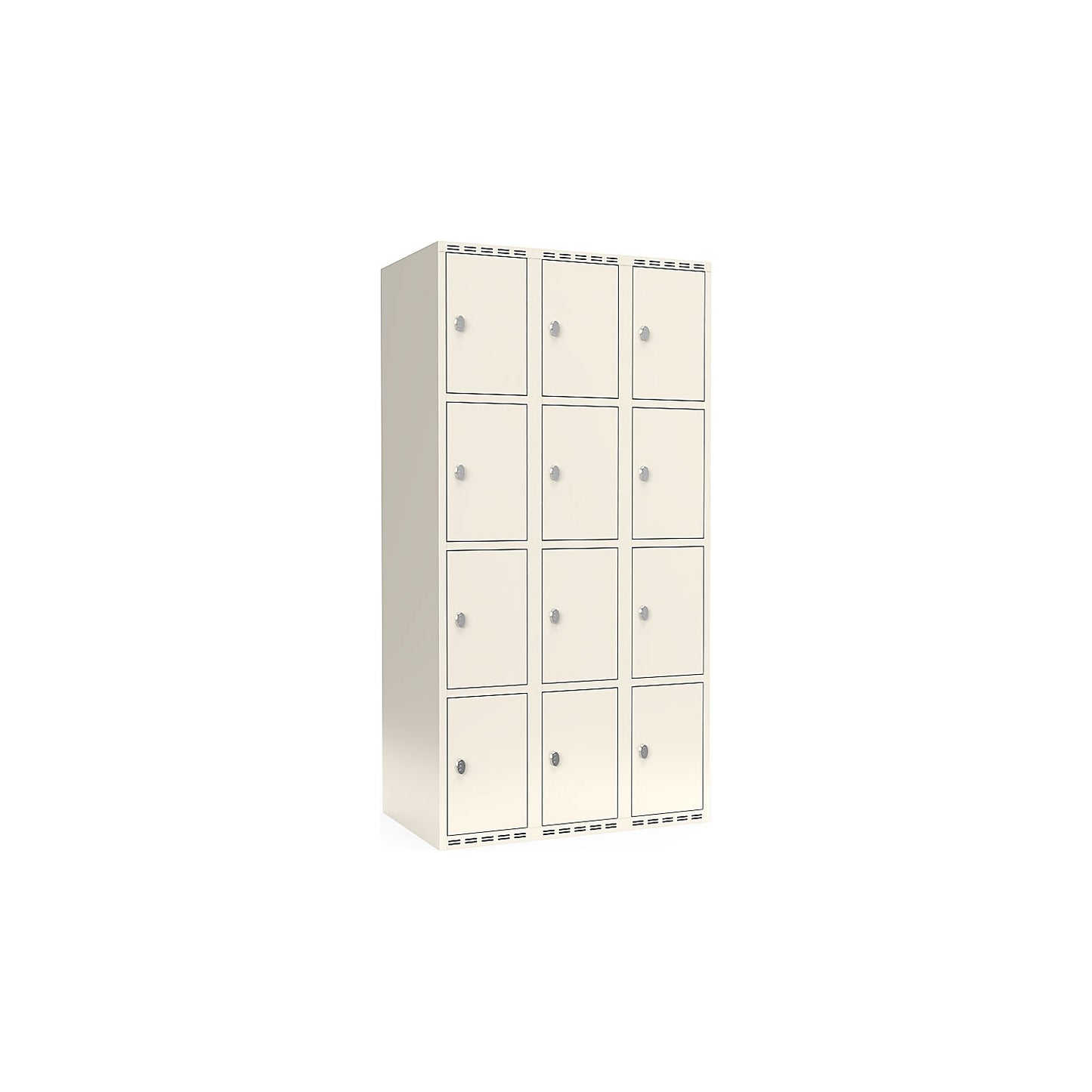 Fydor 4-fold compartment locker, 3 compartments, white, W 900 mm, flat roof shape, padlock.