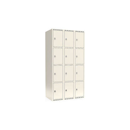 Fydor 4-fold compartment locker, 3 compartments, white, W 900 mm, flat roof shape, padlock.