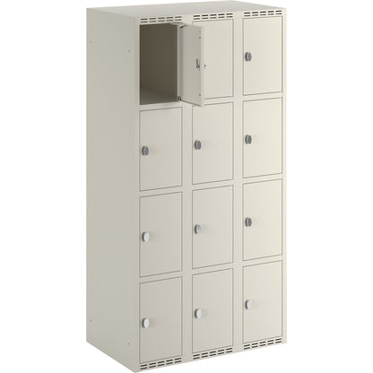 Fydor 4-fold compartment locker, 3 compartments, white, W 900 mm, flat roof shape, padlock.