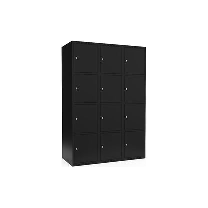 Fydor 4-fold compartment locker, 3 compartments, black, W 1200 mm, flat roof shape, cylinder lock.