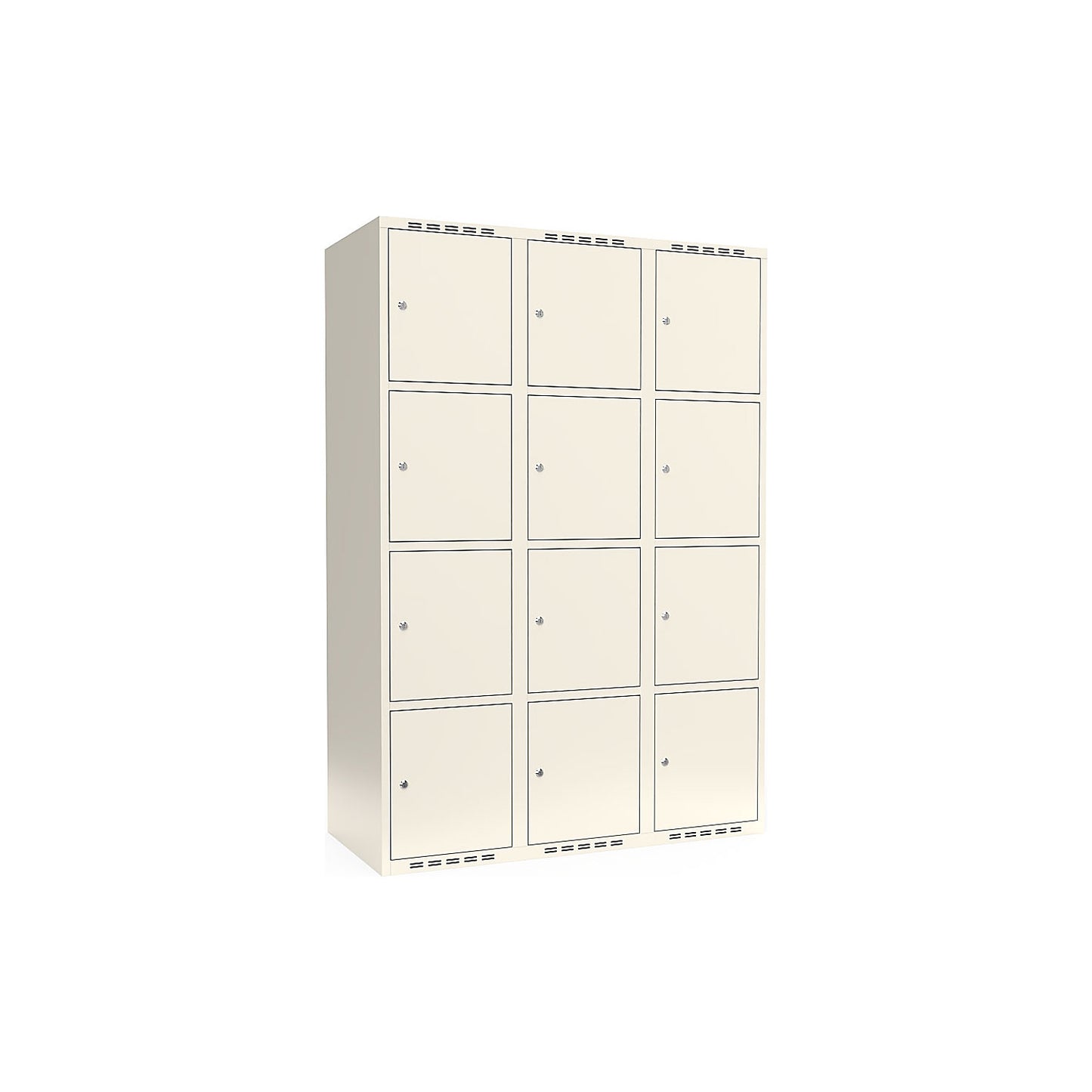 Fydor 4-fold compartment locker, 3 compartments, white, W 1200 mm, flat roof shape, cylinder lock.