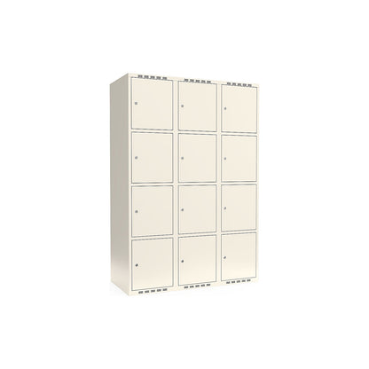 Fydor 4-fold compartment locker, 3 compartments, white, W 1200 mm, flat roof shape, cylinder lock.