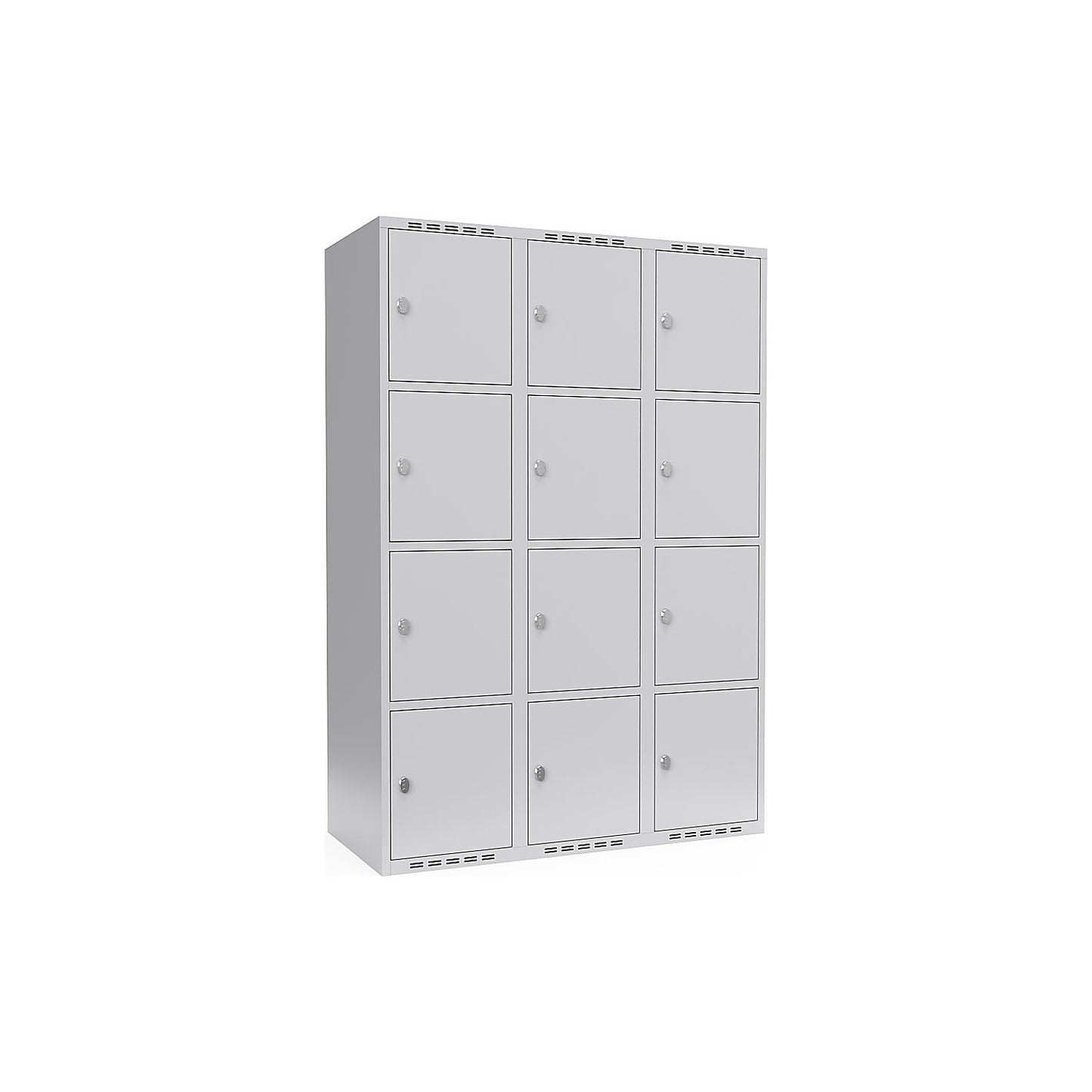 Fydor 4-fold compartment locker, 3 compartments, light grey, W 1200 mm, flat roof shape, padlock.