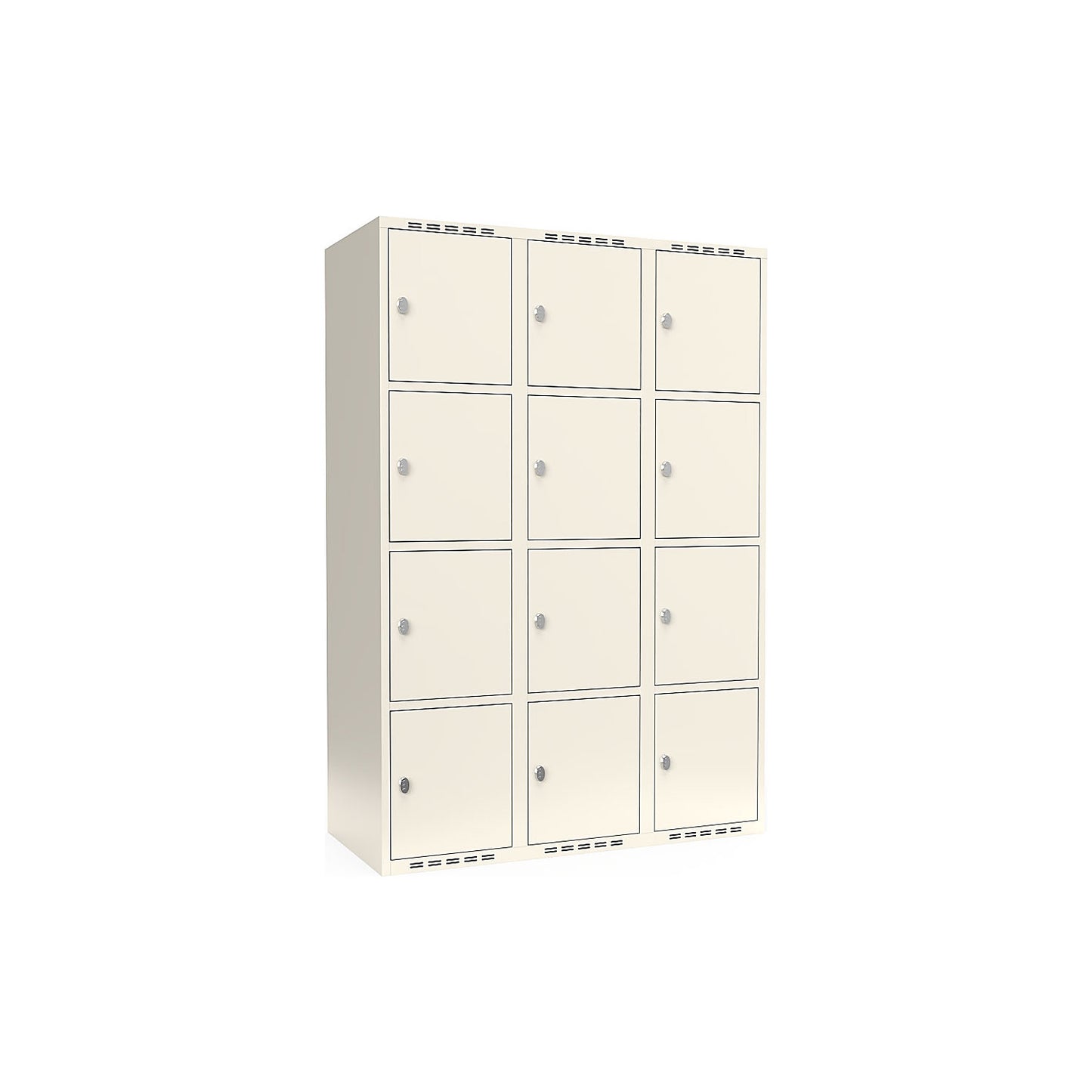 Fydor 4-fold compartment locker, 3 compartments, white, W 1200 mm, flat roof shape, padlock.