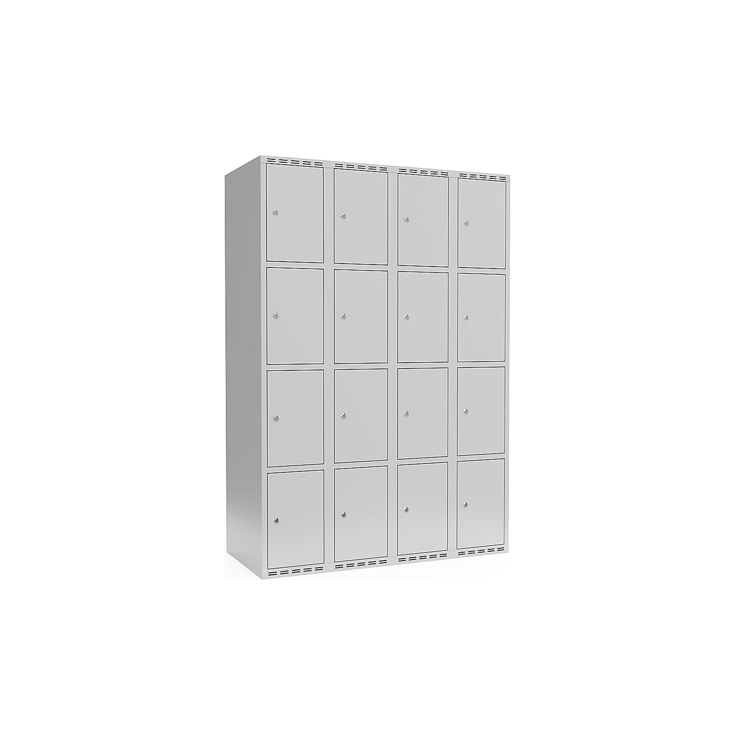 Fydor 4-fold compartment locker, 4 compartments, light grey, W 1200 mm, flat roof shape, cylinder lock.