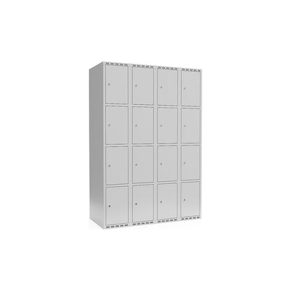 Fydor 4-fold compartment locker, 4 compartments, light grey, W 1200 mm, flat roof shape, cylinder lock.