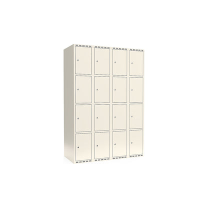 Fydor 4-fold compartment locker, 4 compartments, white, W 1200 mm, flat roof shape, cylinder lock.