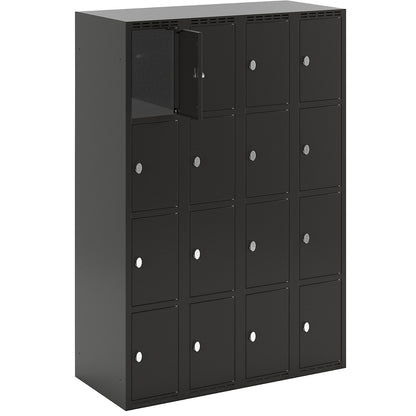 Fydor 4-fold compartment locker, 4 compartments, black, W 1200 mm, flat roof shape, padlock.