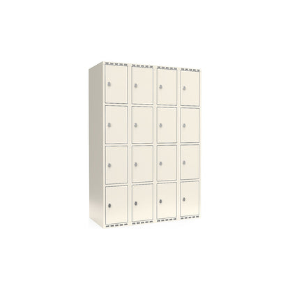 Fydor 4-fold compartment locker, 4 compartments, white, W 1200 mm, flat roof shape, padlock.
