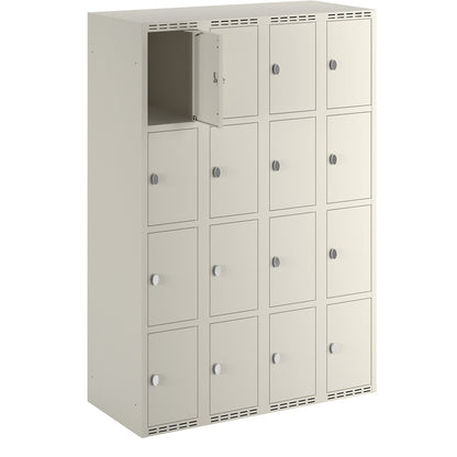 Fydor 4-fold compartment locker, 4 compartments, white, W 1200 mm, flat roof shape, padlock.