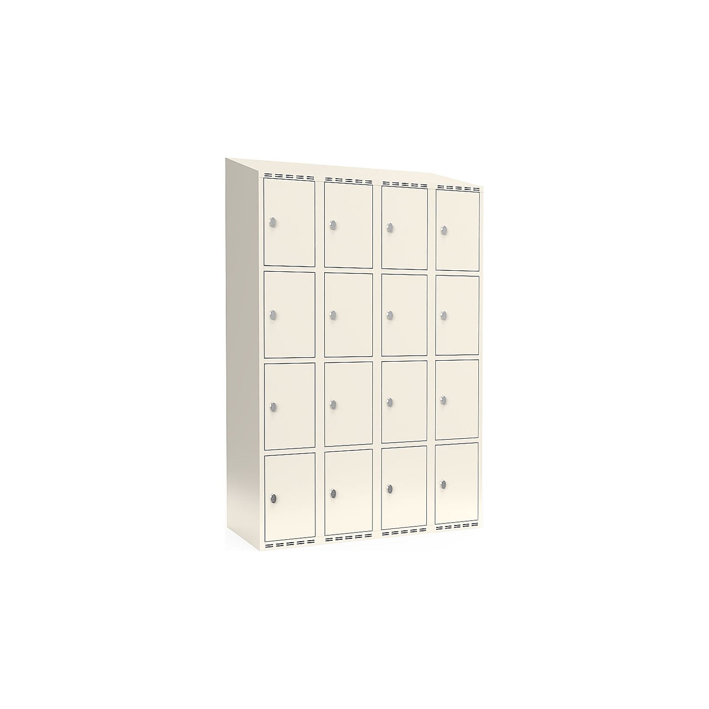 Fydor 4-fold compartment locker, 4 compartments, white, W 1200 mm, sloping roof shape, padlock.